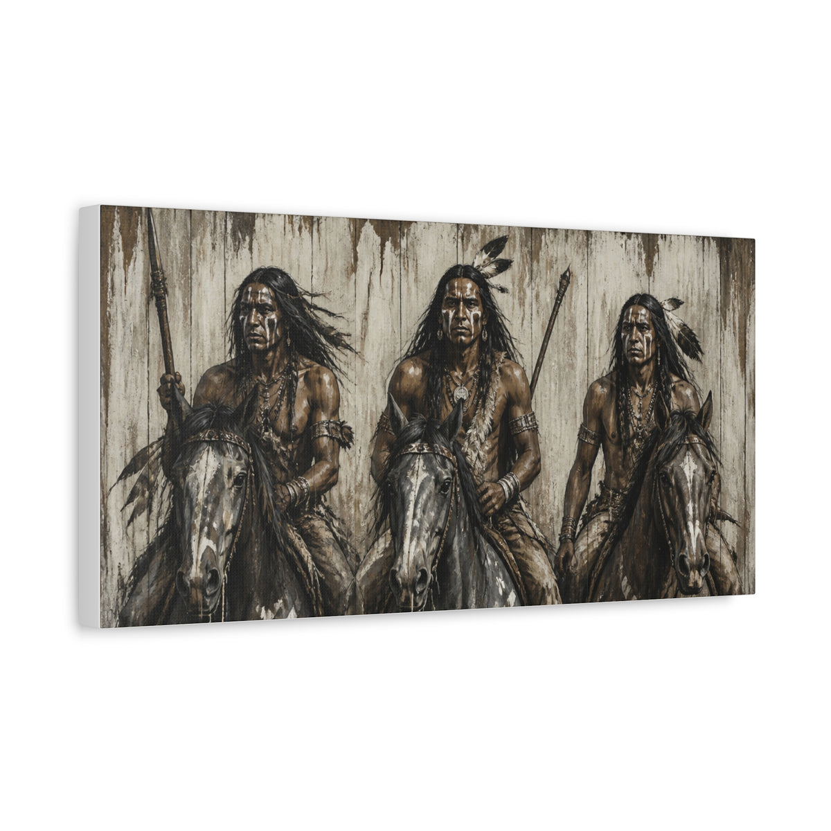 Native American Warriors Canvas Print — Three Horsemen Matte Stretched Wall Art