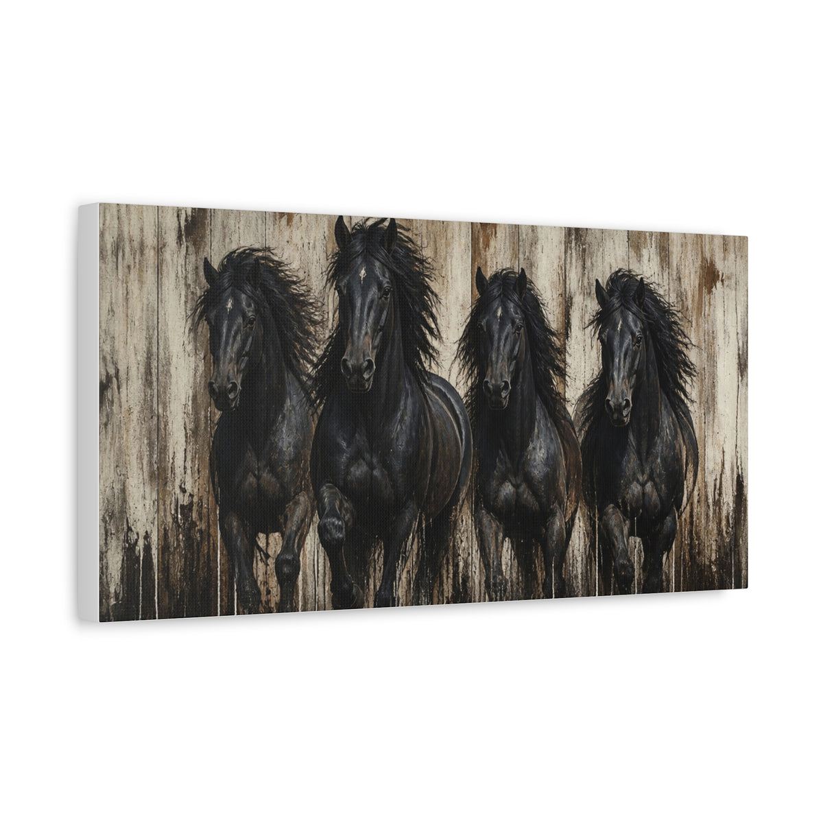 Black Horses Matte Canvas Wall Art — Stretched 1.25"