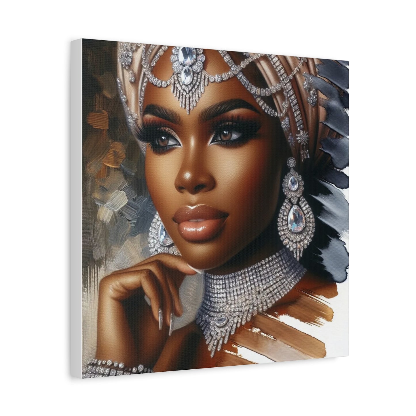 Beautiful Black Woman w Diamonds Canvas Art
