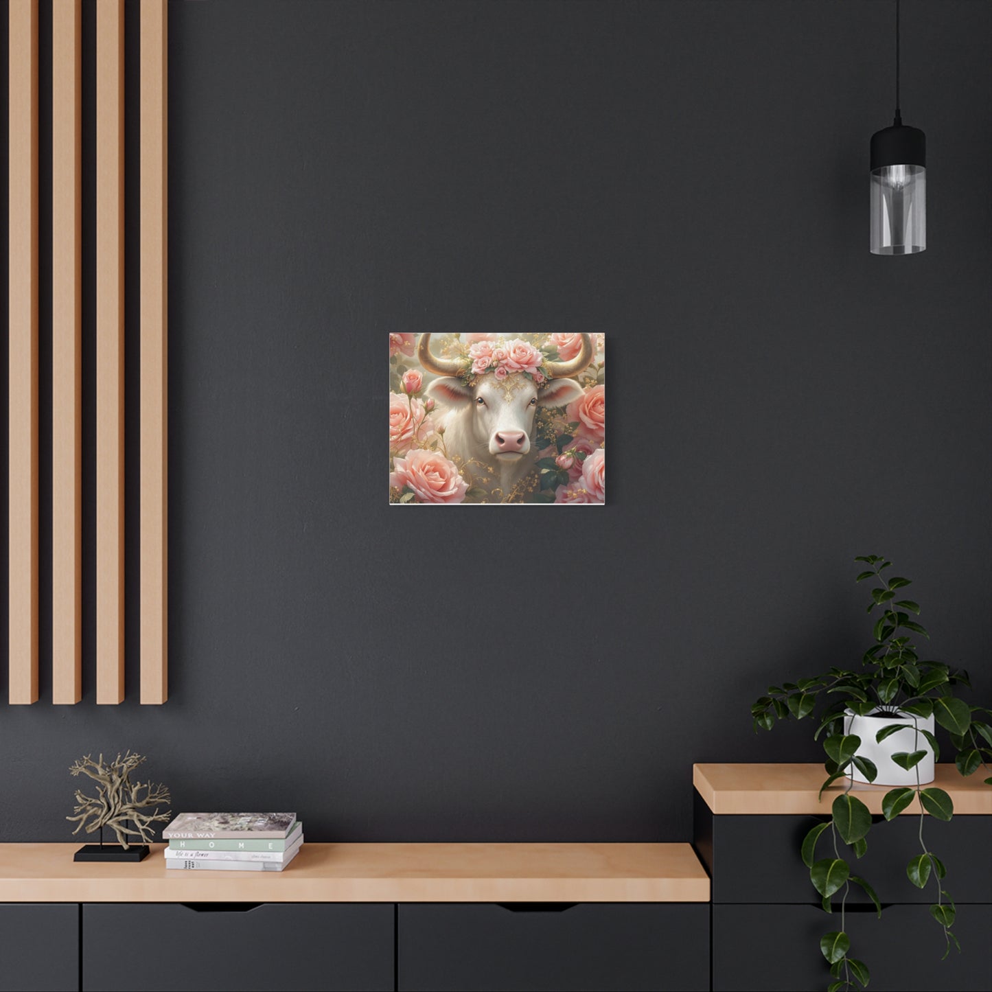 Canvas Print - Pink Rose Cow Picture