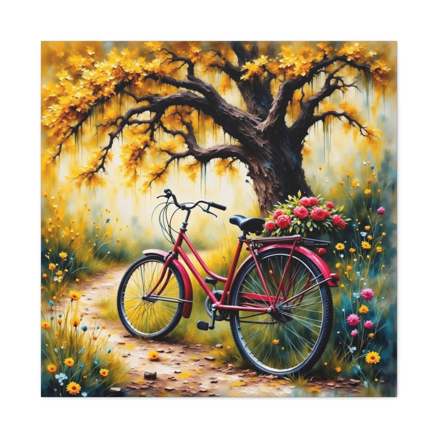 Bicycle on the Flower Path Abstract Art