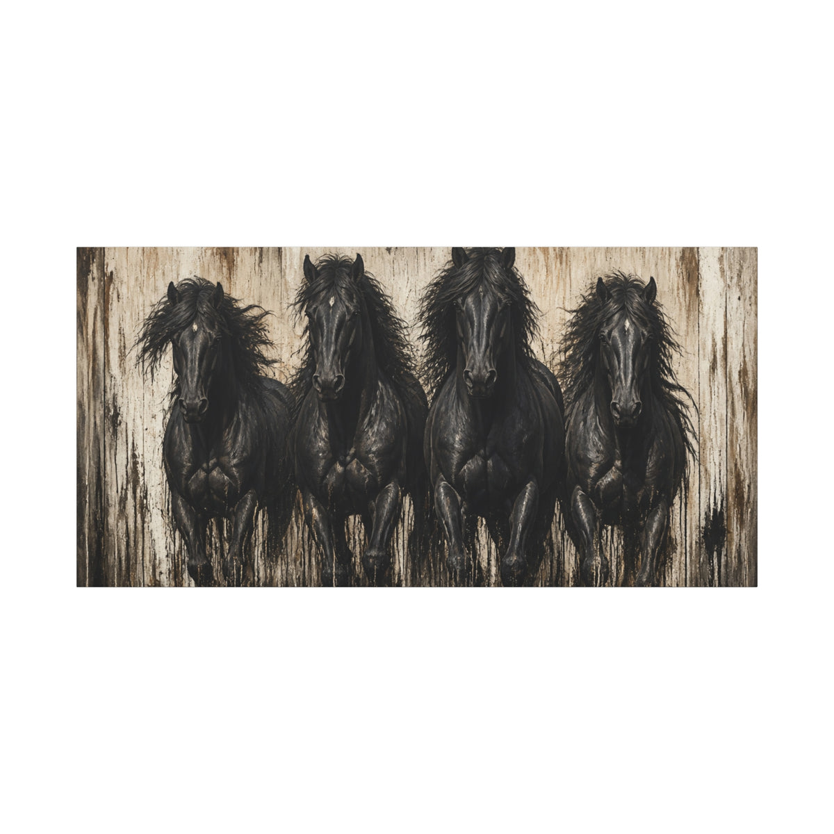 Running Black Horses Matte Canvas Wall Art — Stretched 1.25"