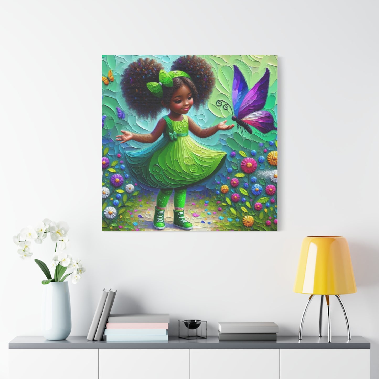 Beautiful Child in Green Black Canvas Art
