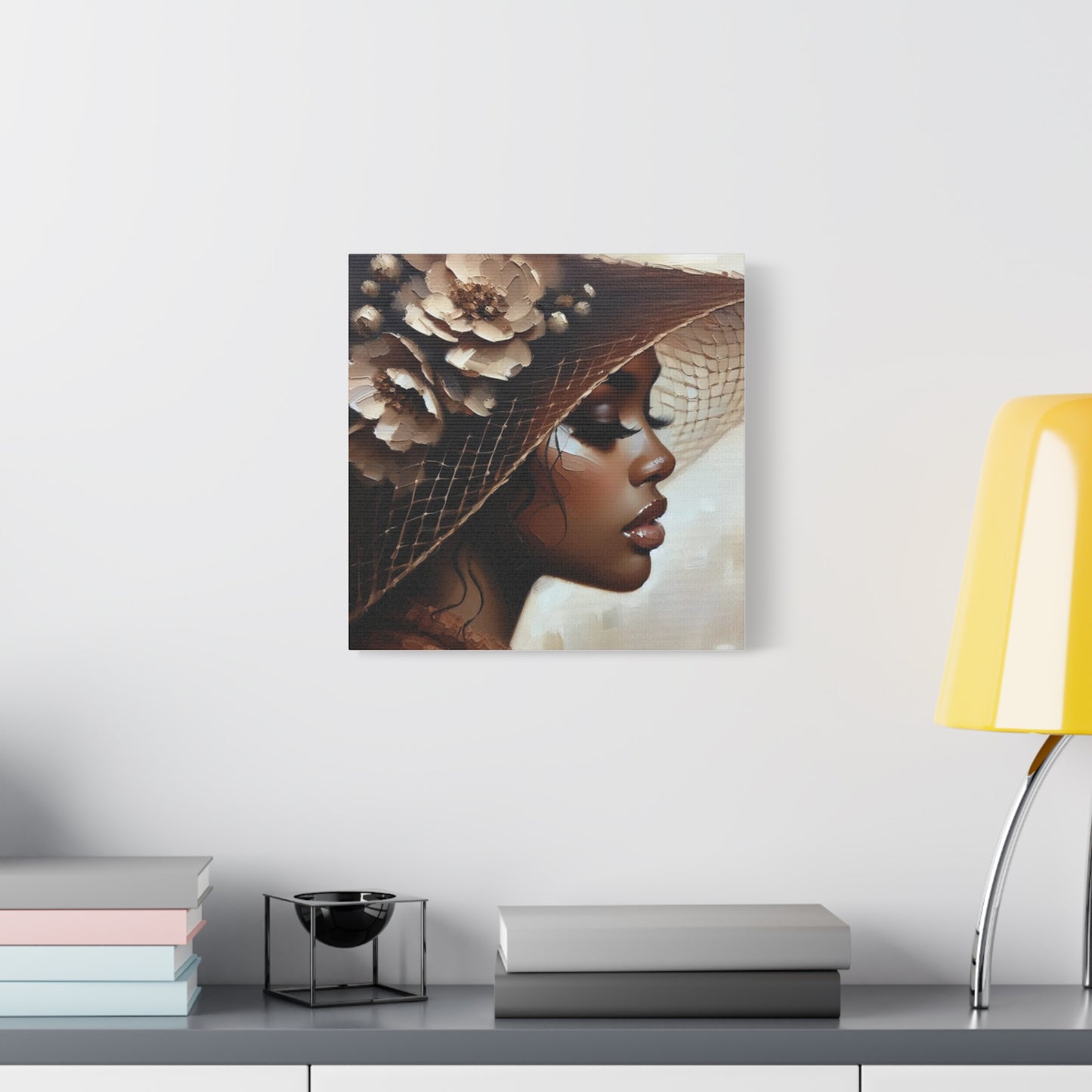 Beautiful Black Woman in Brown Hat Canvas Art