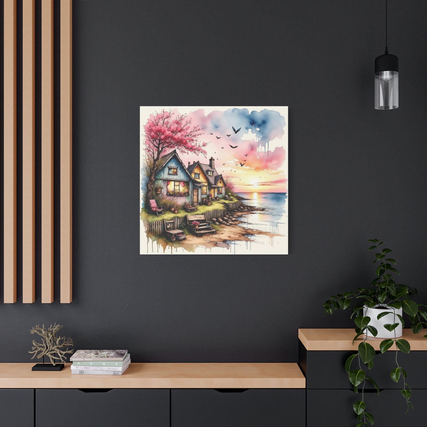 Watercolor Beach Front View Abstract Art