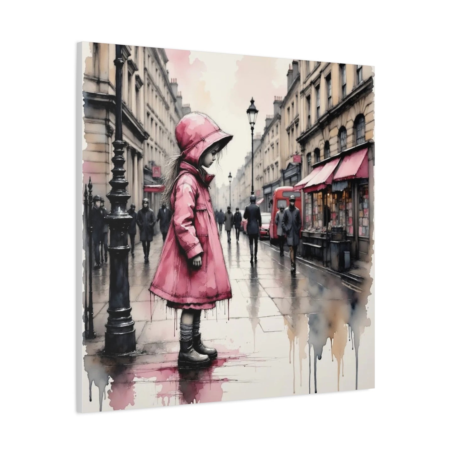 Girl in a Pink Raincoat Abstract Art