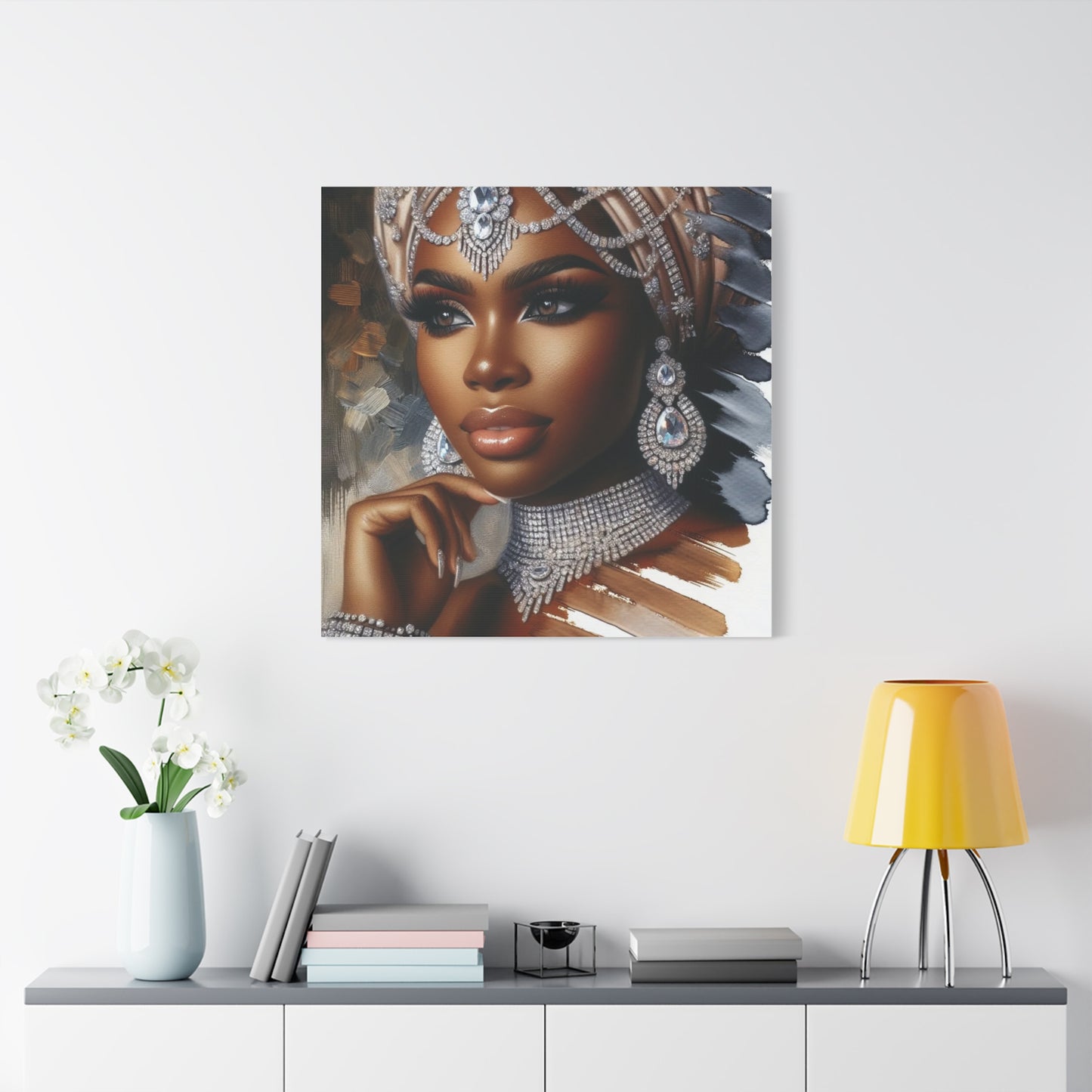 Beautiful Black Woman w Diamonds Canvas Art