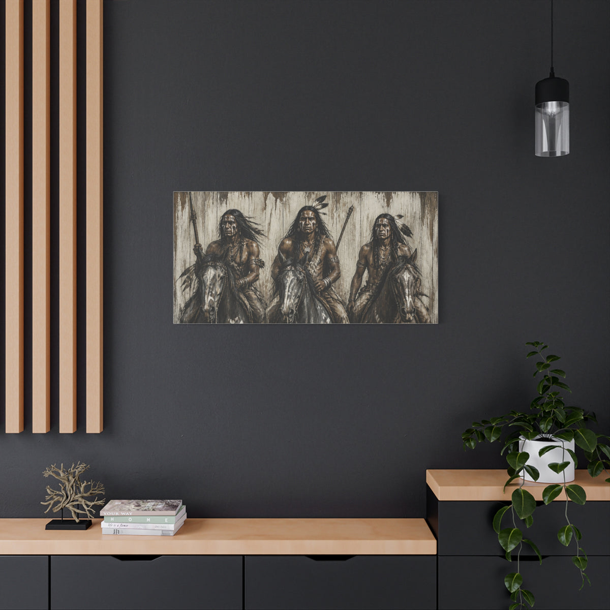 Native American Warriors Canvas Print — Three Horsemen Matte Stretched Wall Art