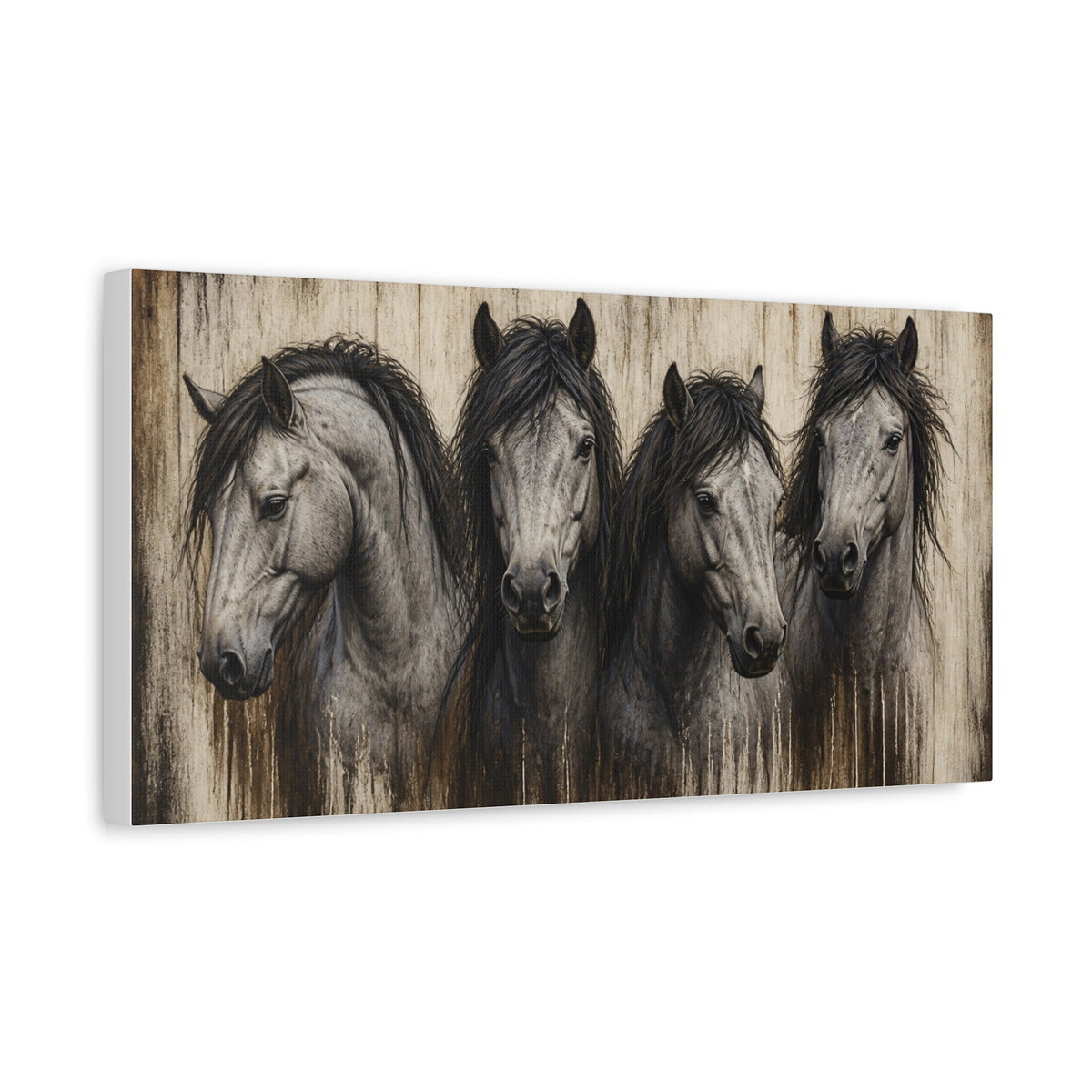 Grey Horses Matte Canvas Wall Art — Stretched 1.25"