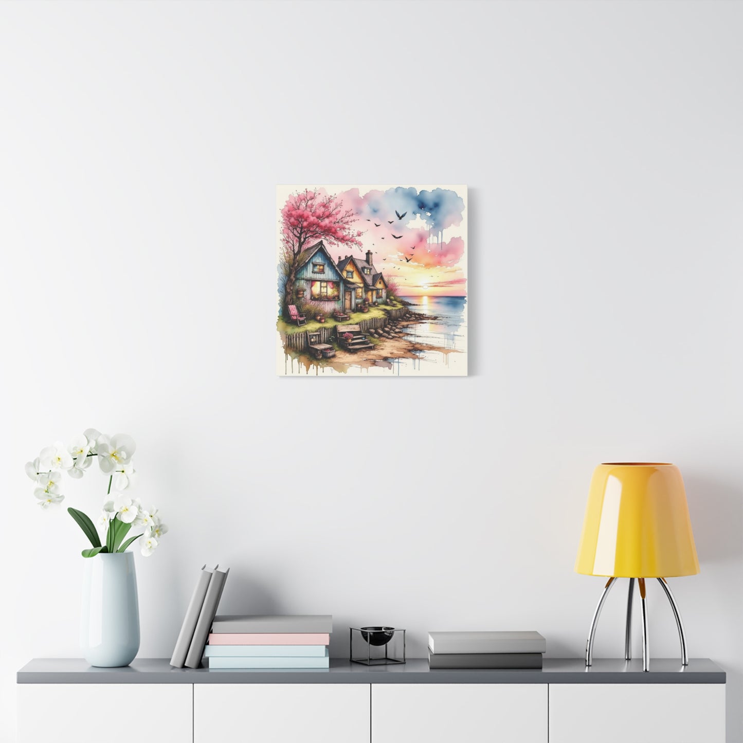 Watercolor Beach Front View Abstract Art