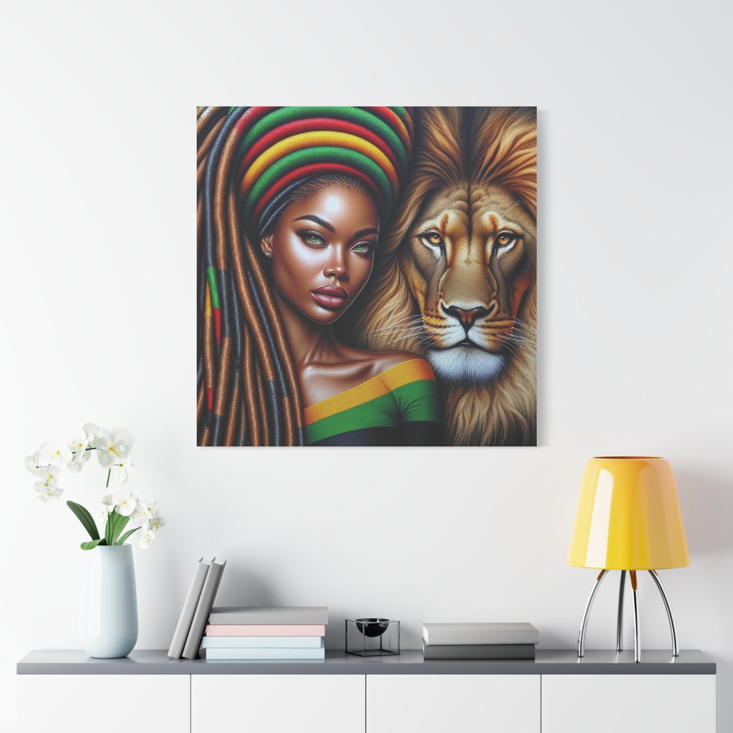 Beautiful Black Woman and Her Lion Canvas Art
