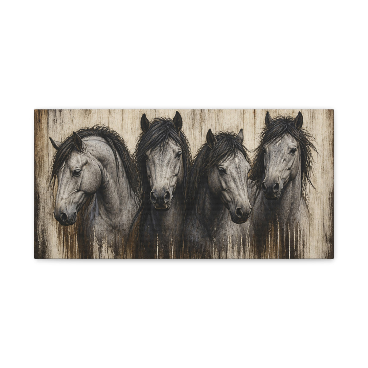 Grey Horses Matte Canvas Wall Art — Stretched 1.25"