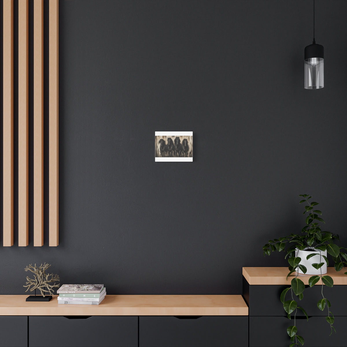 Running Black Horses Matte Canvas Wall Art — Stretched 1.25"