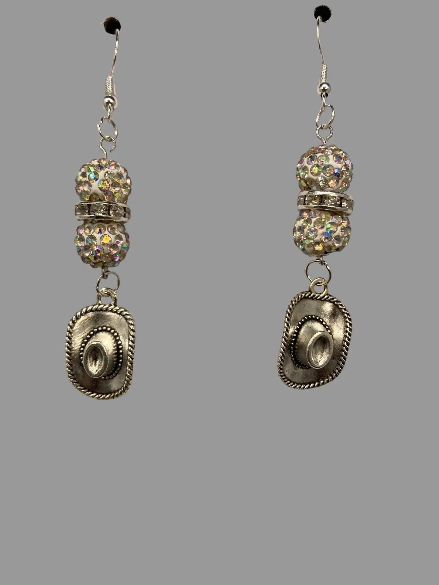 Cowboy Hat Dangling Earring with Rhinestone Beads
