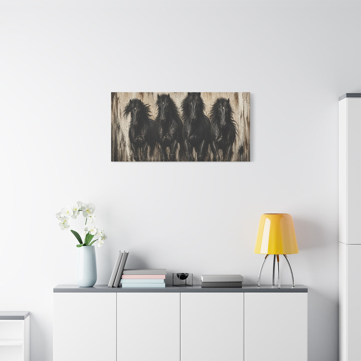 Running Black Horses Matte Canvas Wall Art — Stretched 1.25"