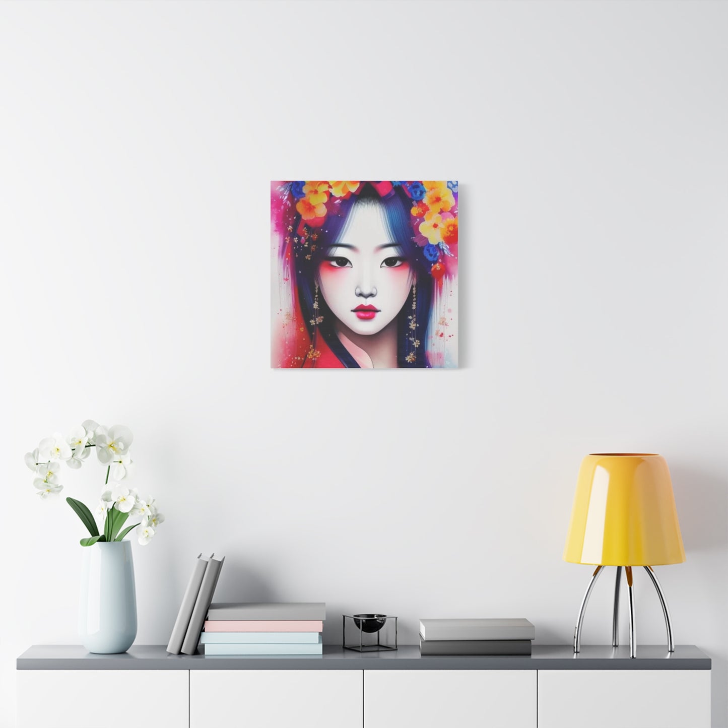 Lady w Flowers in Her Hair Asian Abstract Art