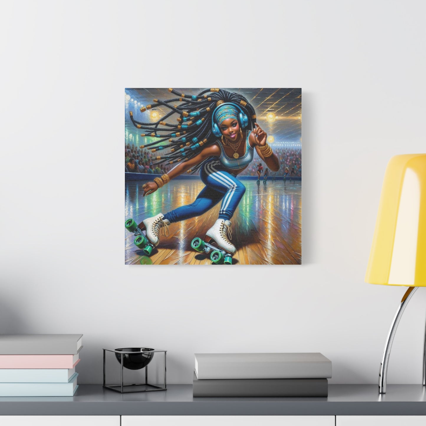 Beautiful Black Woman Roller Skating Canvas Art
