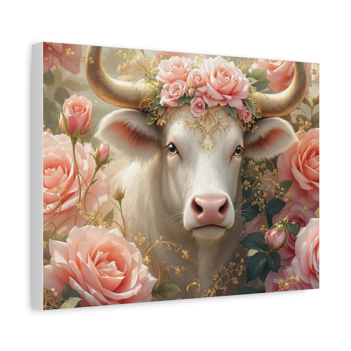 Canvas Print - Pink Rose Cow Picture