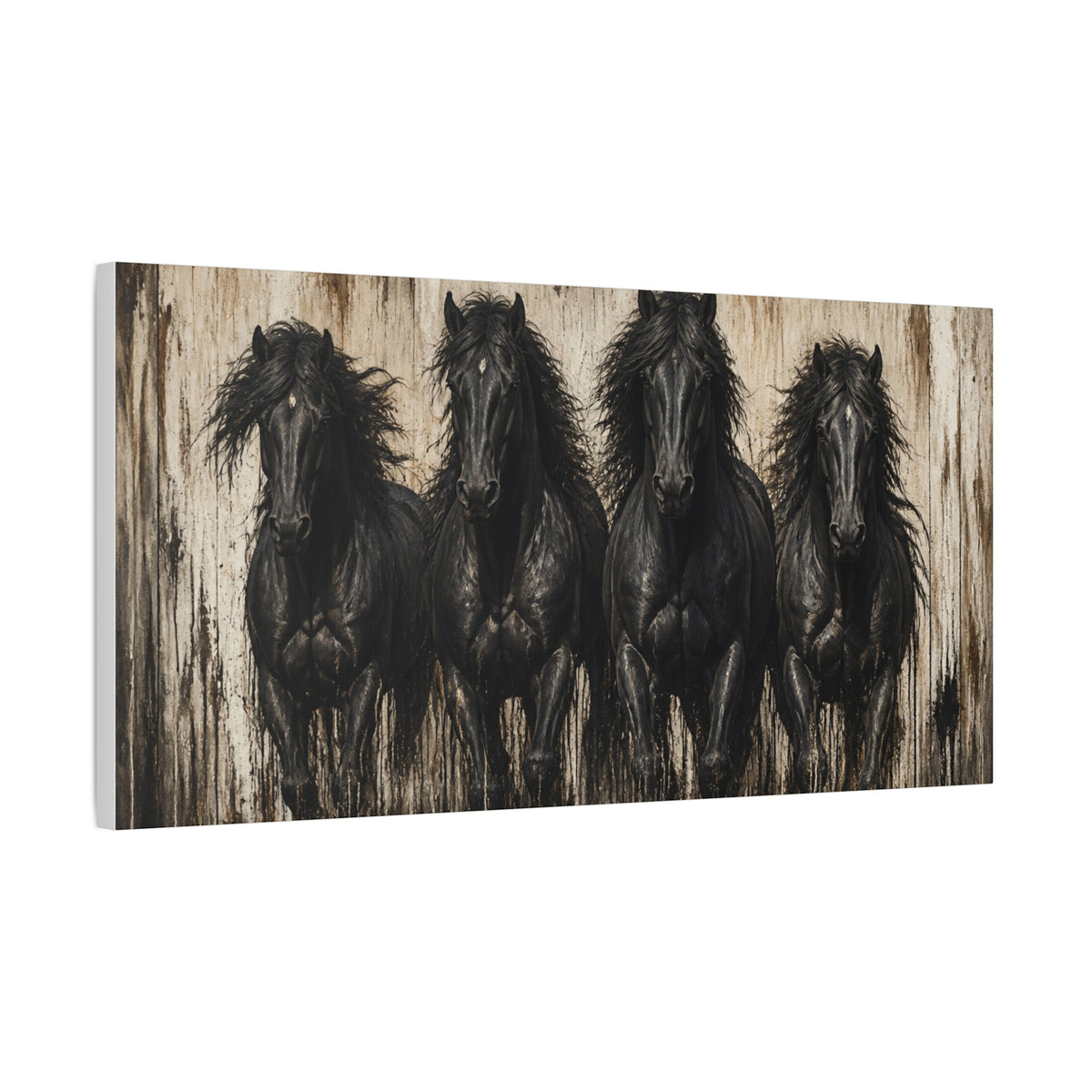 Running Black Horses Matte Canvas Wall Art — Stretched 1.25"