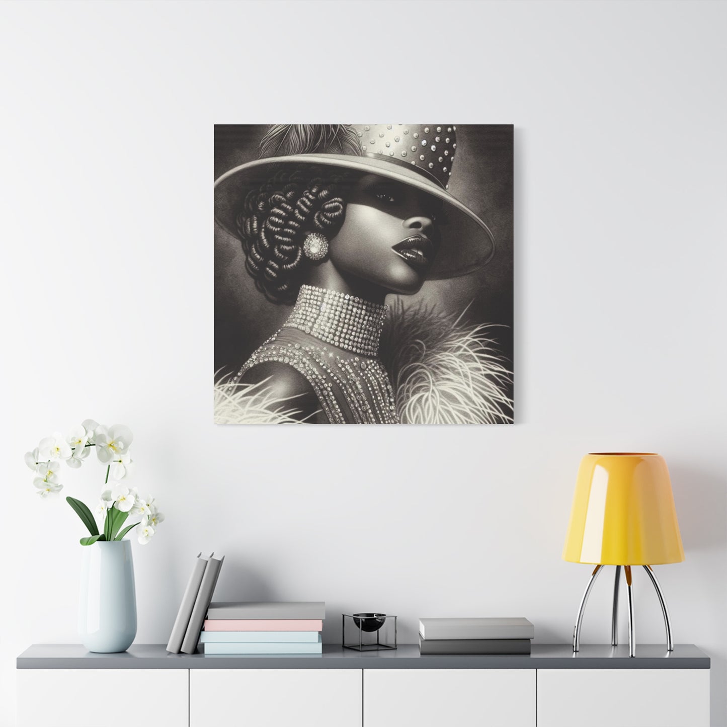 Beautiful Black Woman in Diamonds Hat Canvas Art