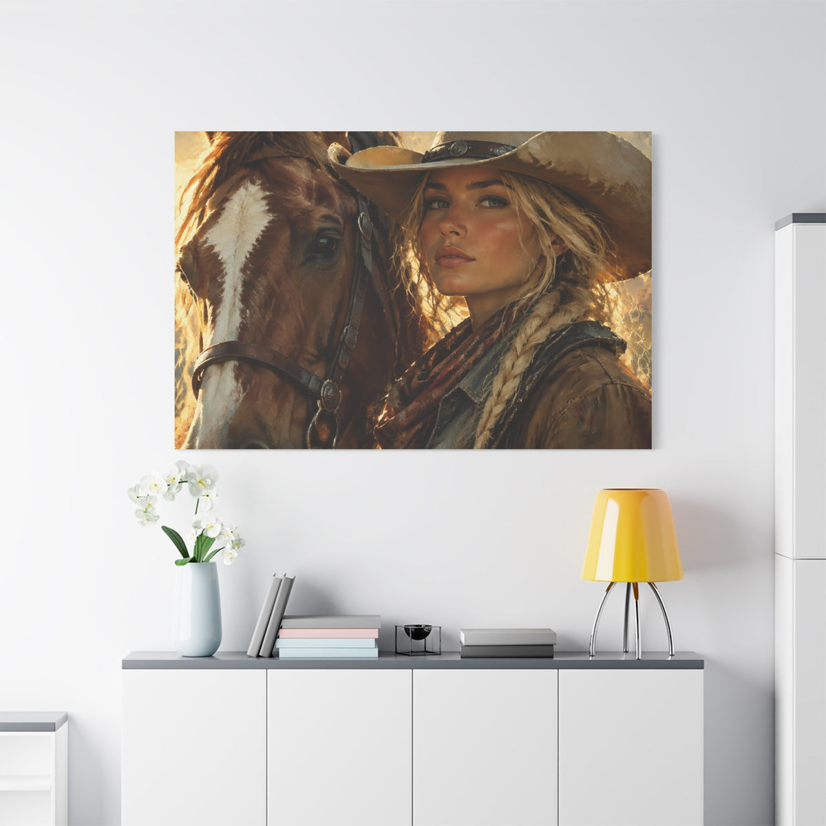 Western Cowgirl and Horse Matte Canvas Wall Art