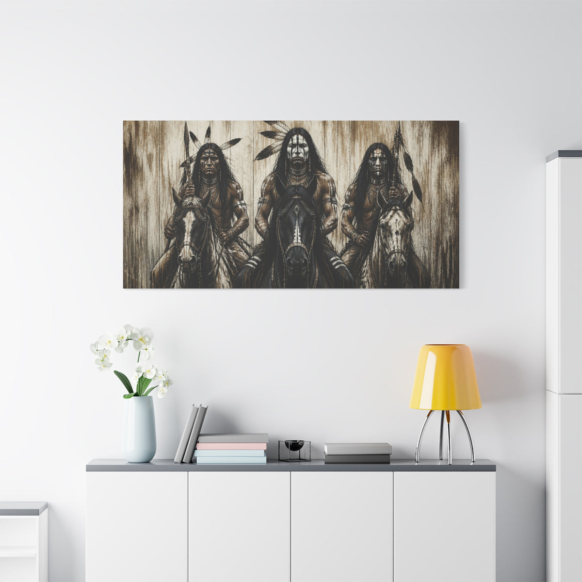 Native American Warriors Canvas Print — Three Horsemen Matte Stretched Wall Art