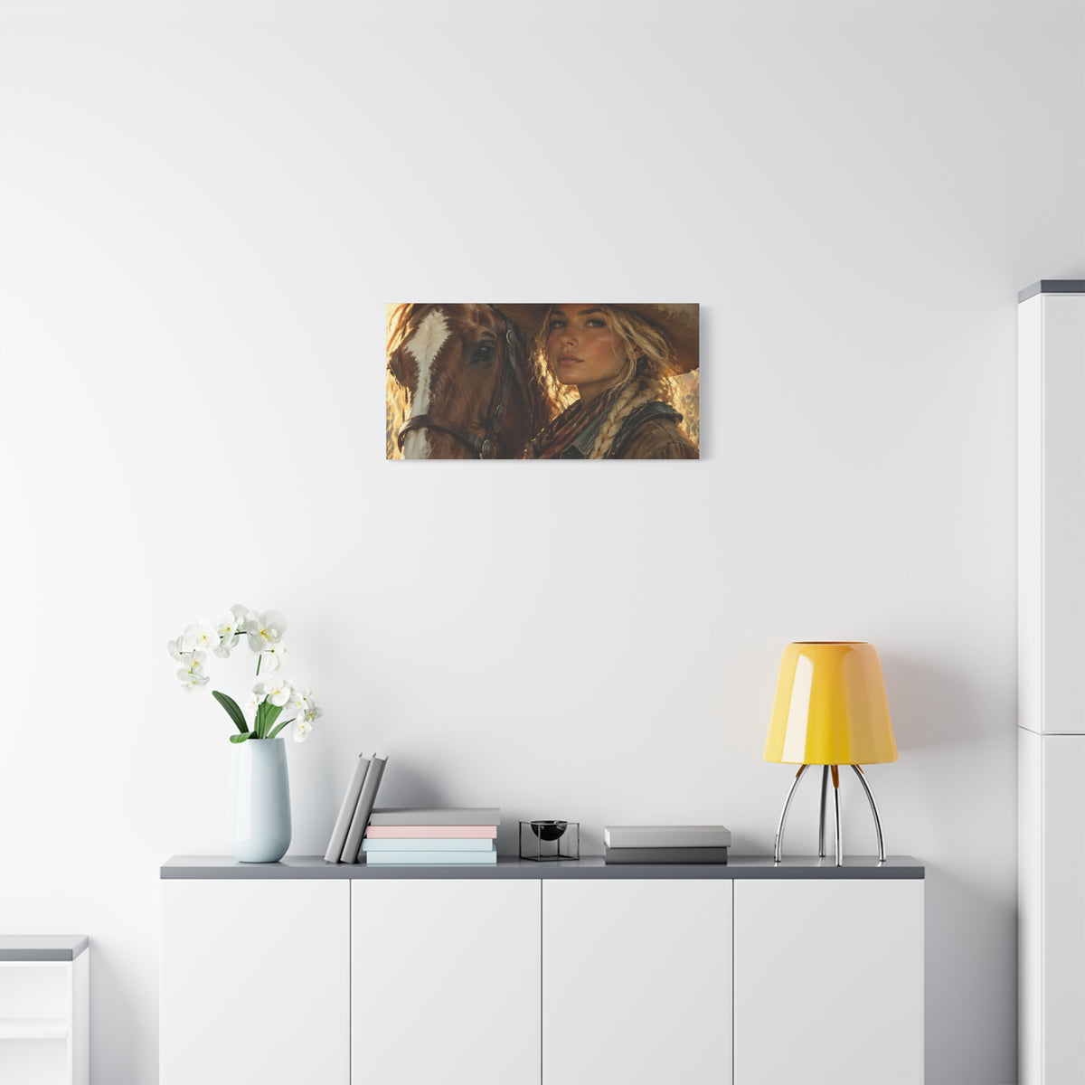 Western Cowgirl and Horse Matte Canvas Wall Art