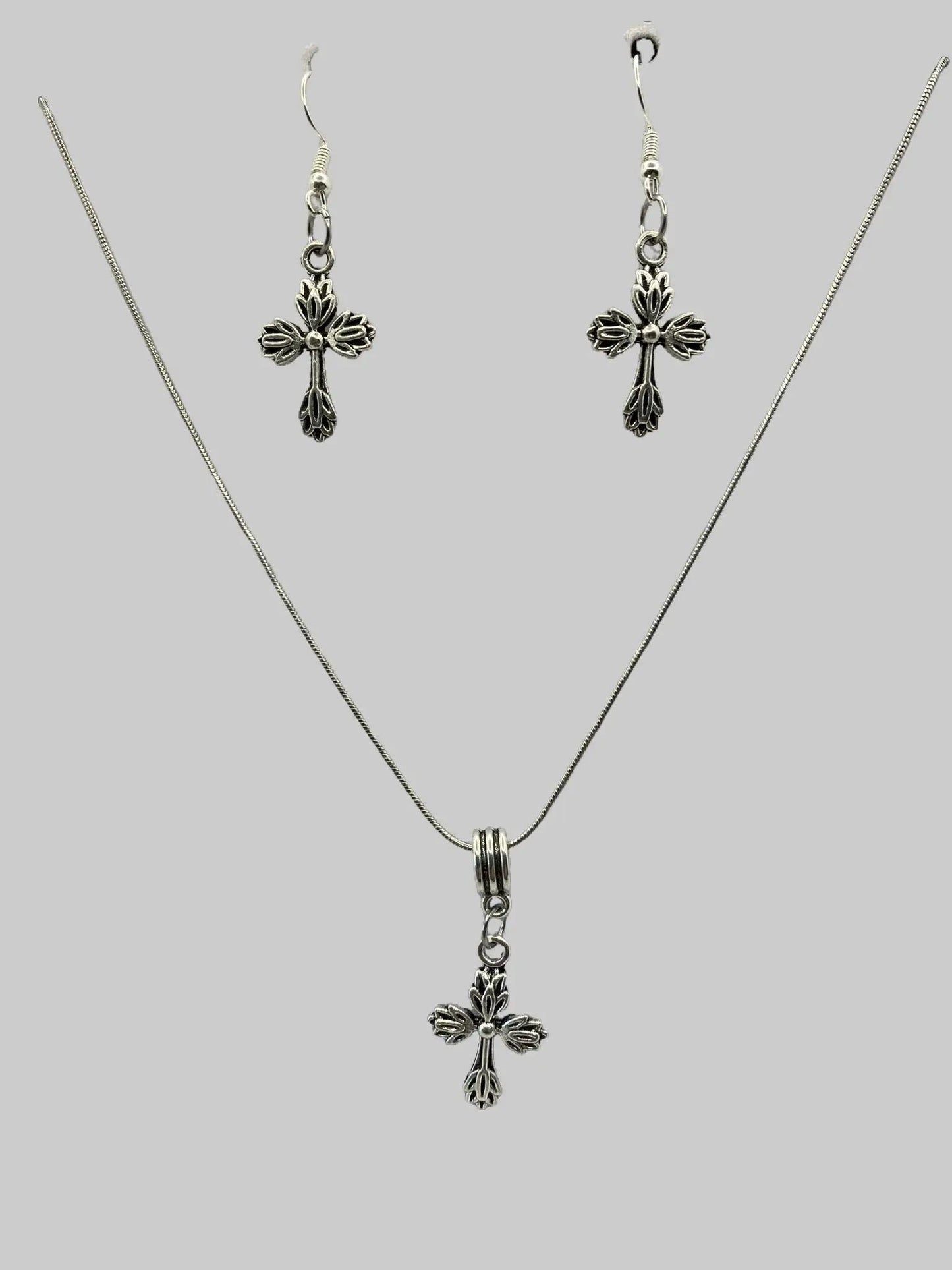 Cross Necklace and Earring Set - Elegant Silver-Tone Cross Charms for Women's Fashion Jewelry
