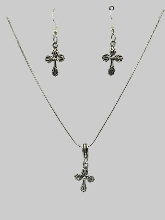 Cross Necklace and Earring Set - Elegant Silver-Tone Cross Charms for Women's Fashion Jewelry
