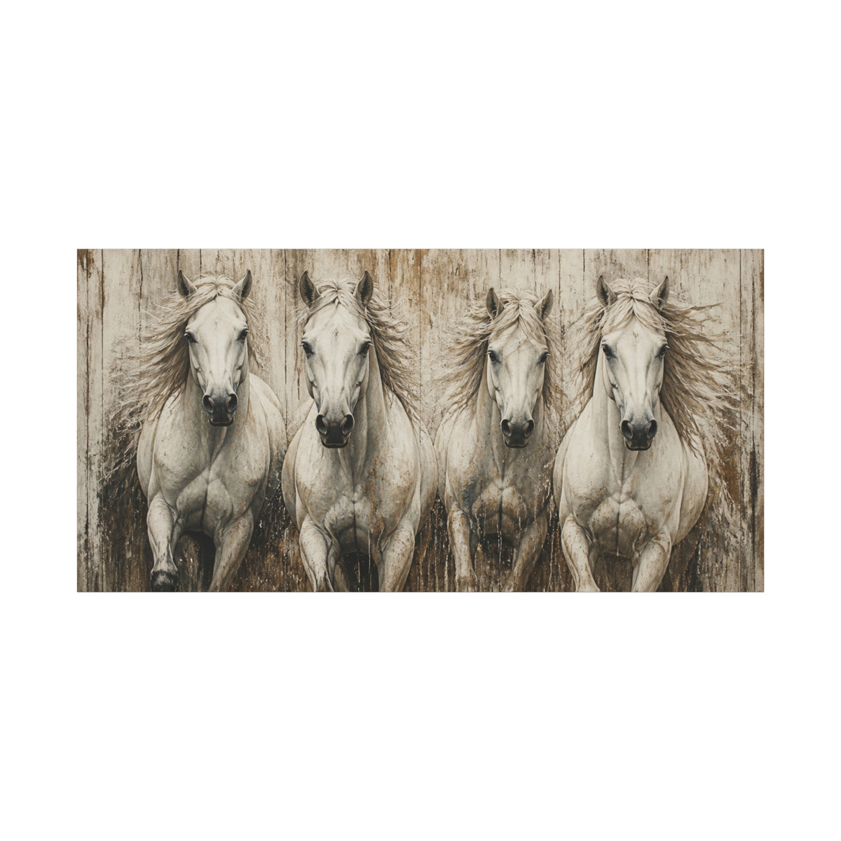 White Running  Horses Matte Canvas Wall Art — Stretched 1.25"