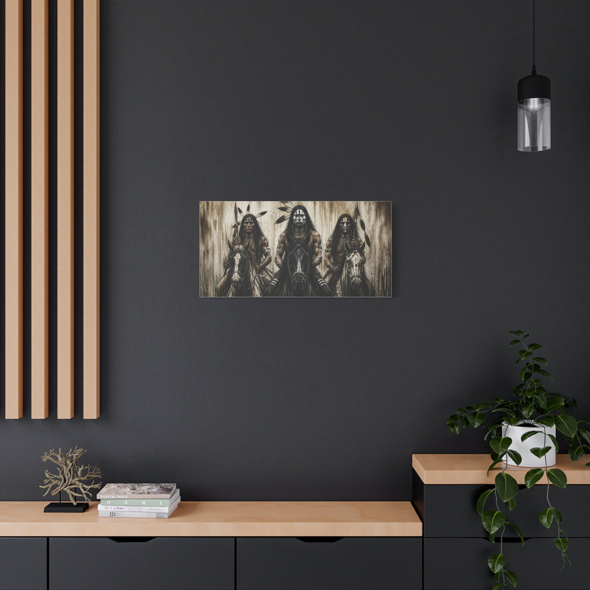 Native American Warriors Canvas Print — Three Horsemen Matte Stretched Wall Art