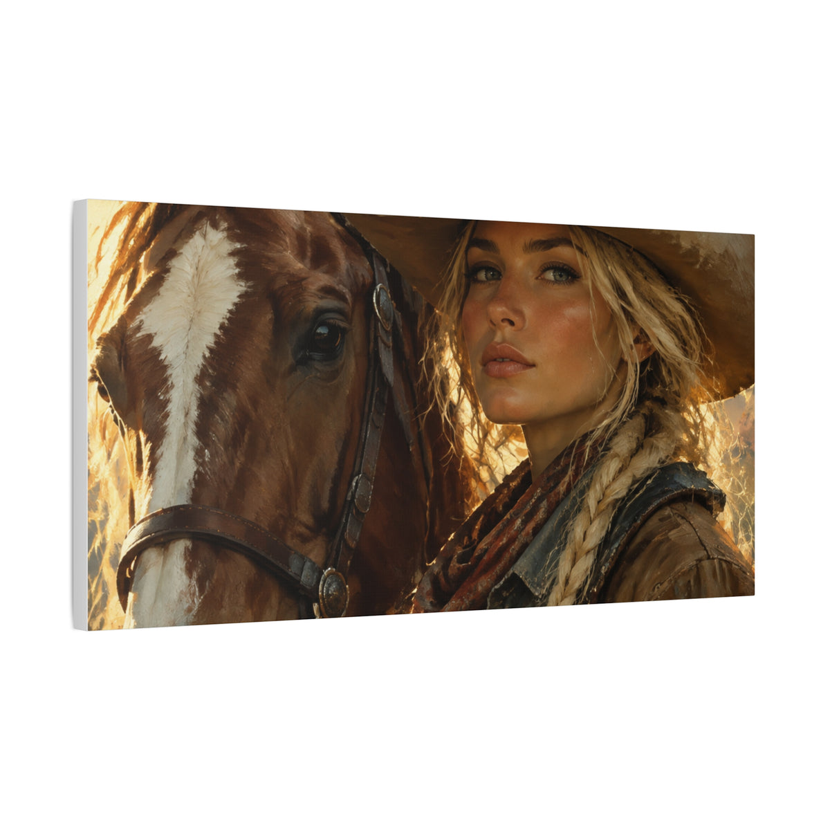 Western Cowgirl and Horse Matte Canvas Wall Art