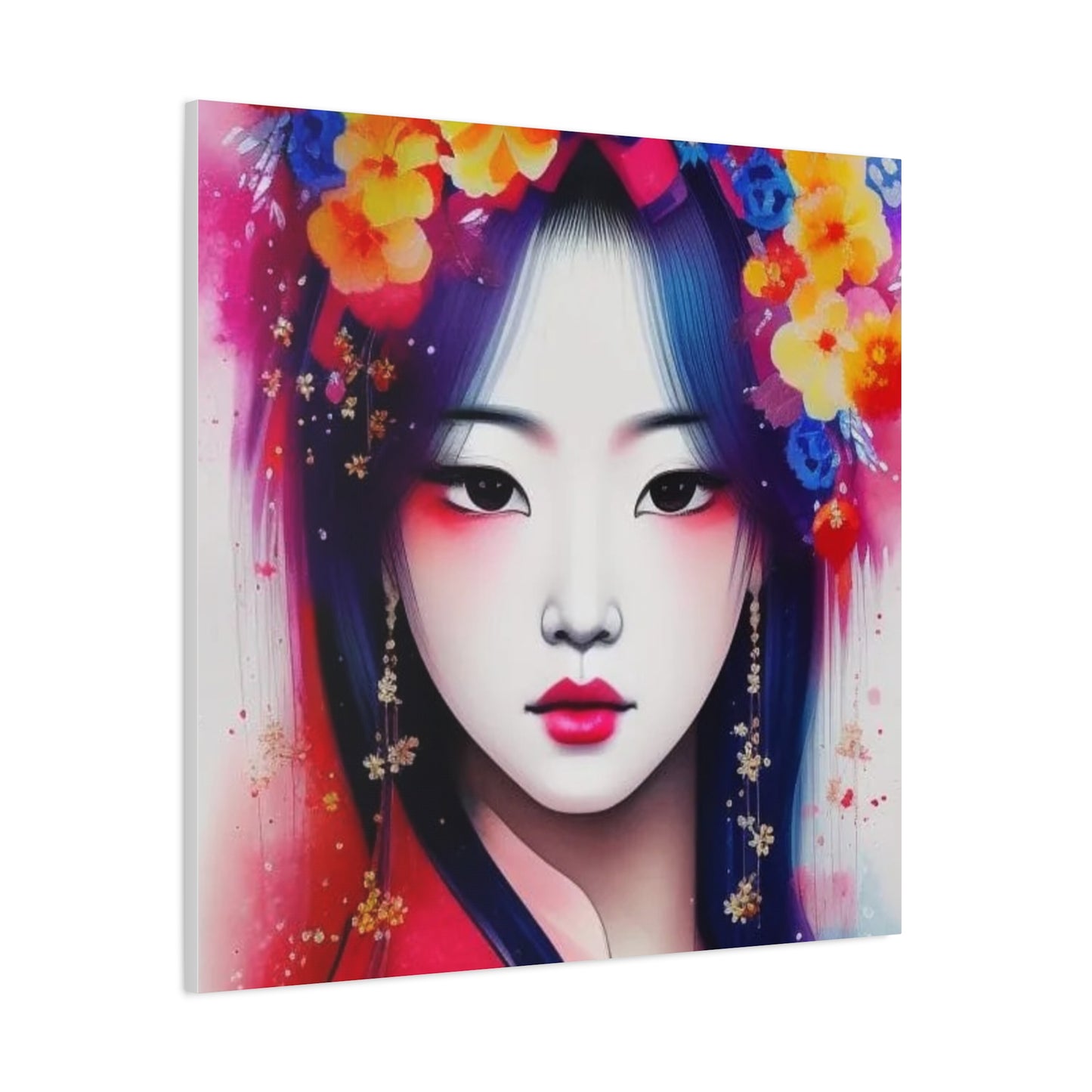 Lady w Flowers in Her Hair Asian Abstract Art
