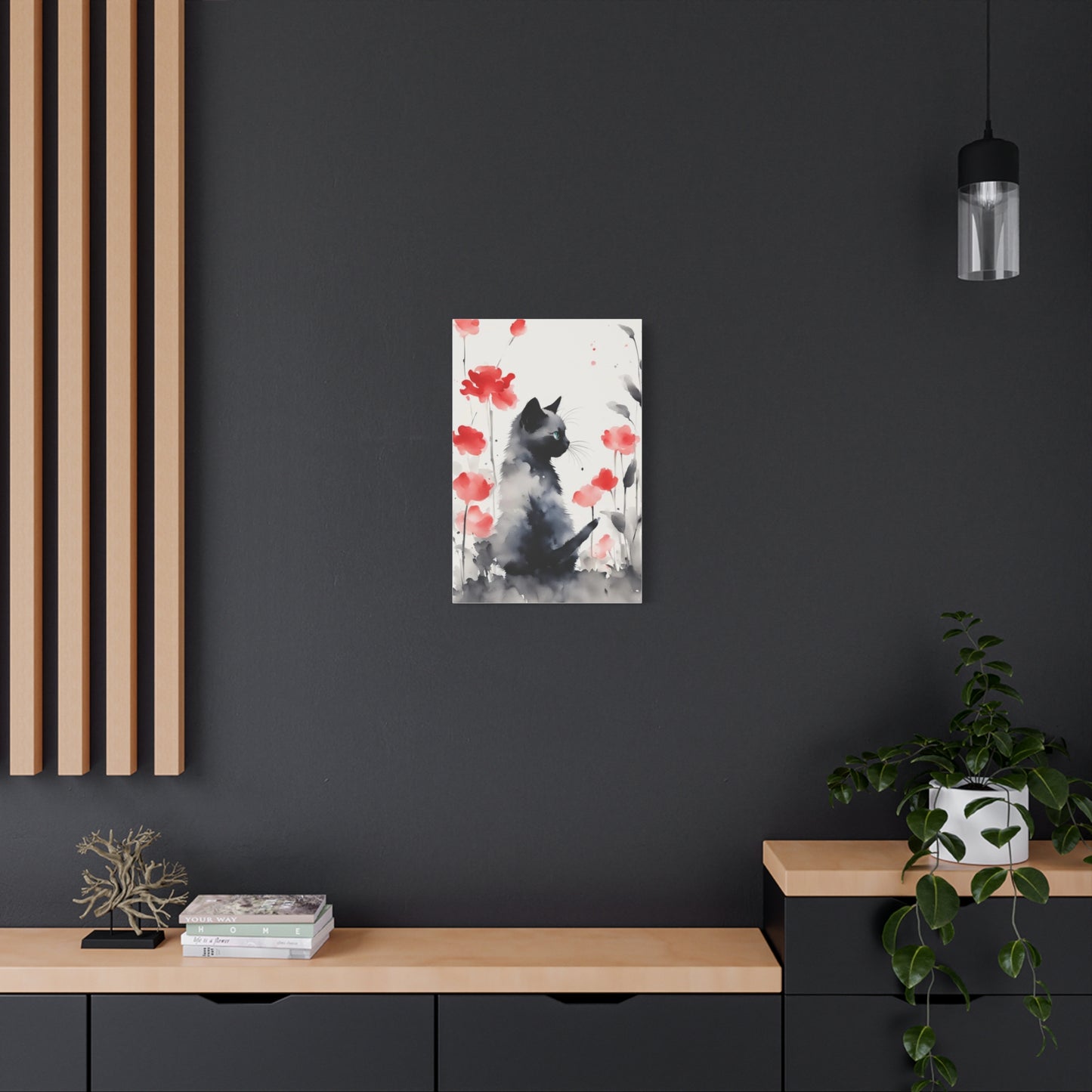 Kitten with Red Flowers Abstract Art