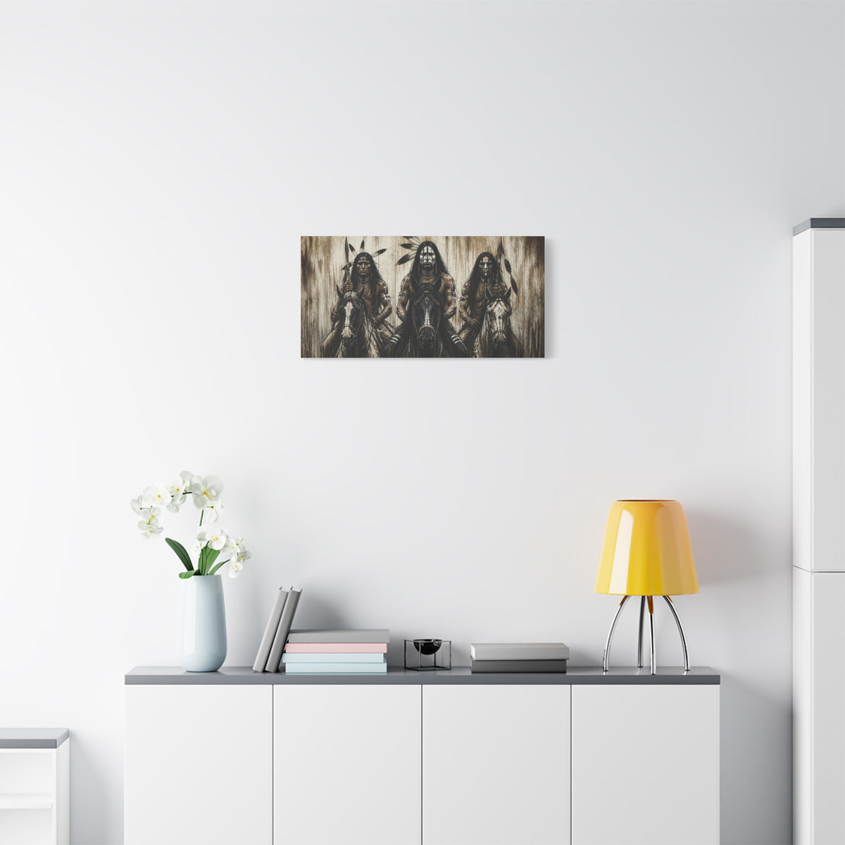 Native American Warriors Canvas Print — Three Horsemen Matte Stretched Wall Art