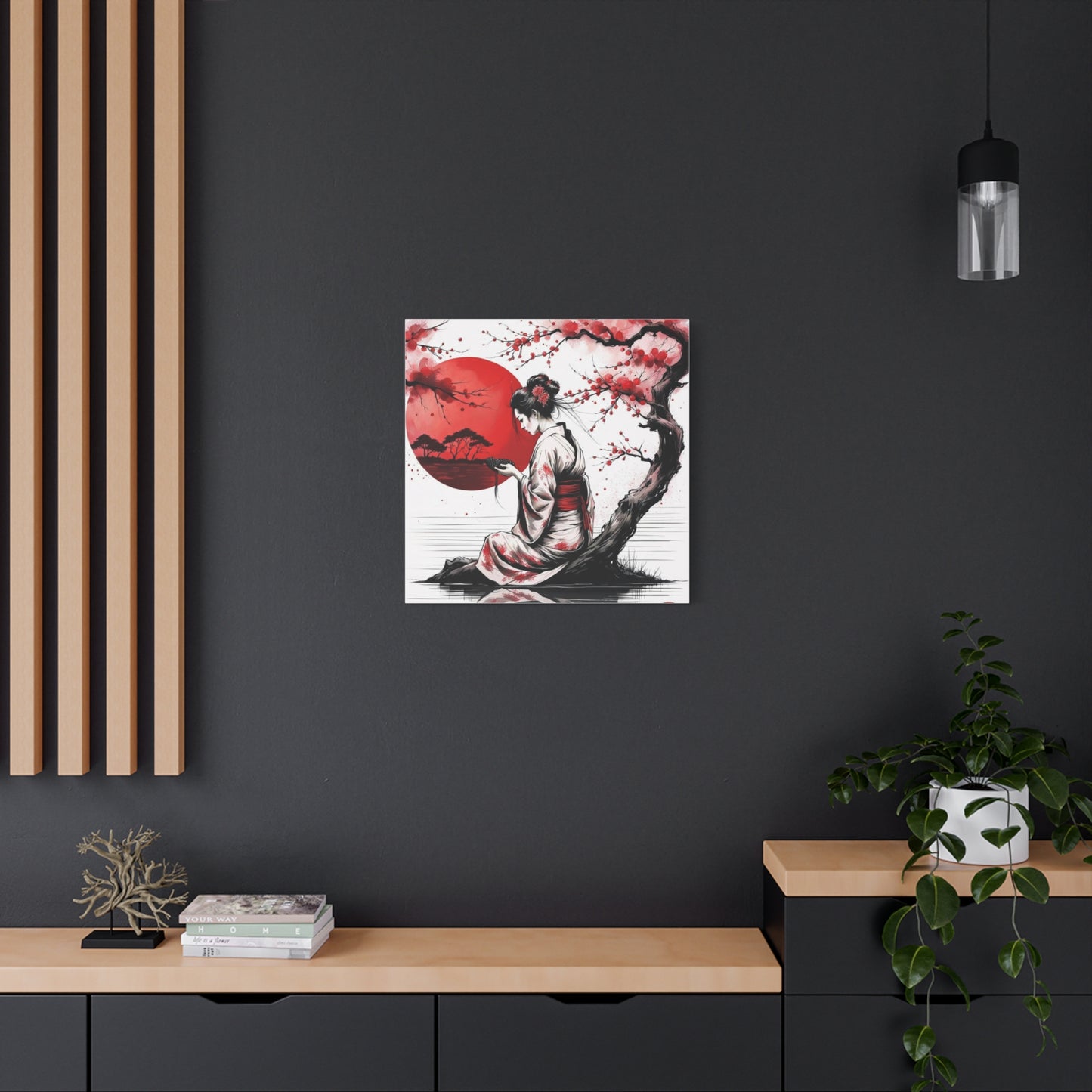 Geisha by the Tree Asian Abstract Art