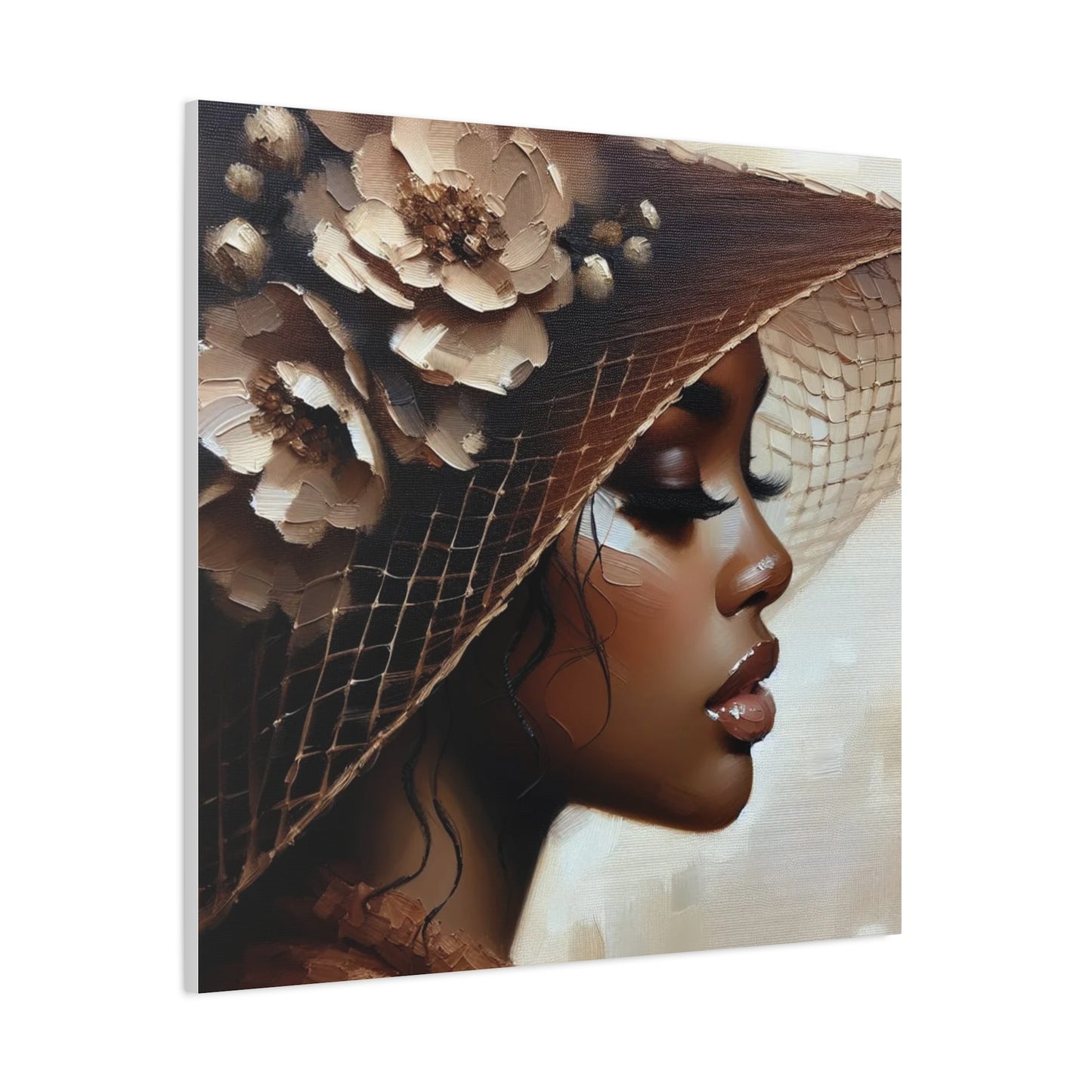 Beautiful Black Woman in Brown Hat Canvas Art