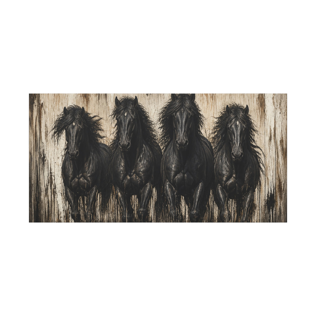 Running Black Horses Matte Canvas Wall Art — Stretched 1.25"