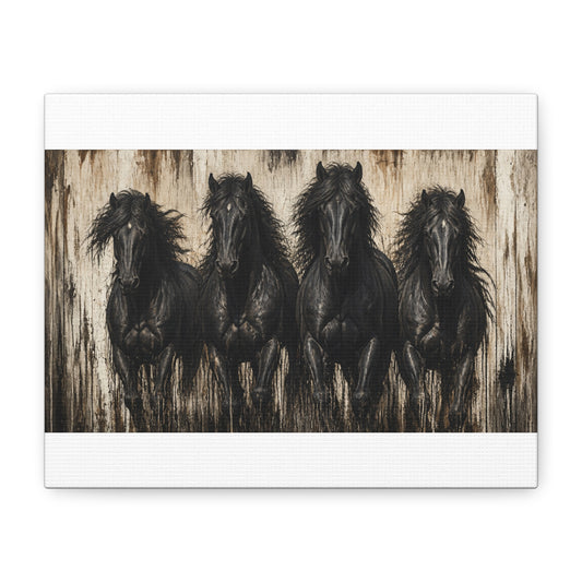 Running Black Horses Matte Canvas Wall Art — Stretched 1.25"