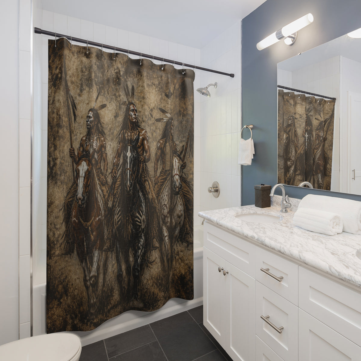 Native American Warriors Western Rustic Shower Curtain