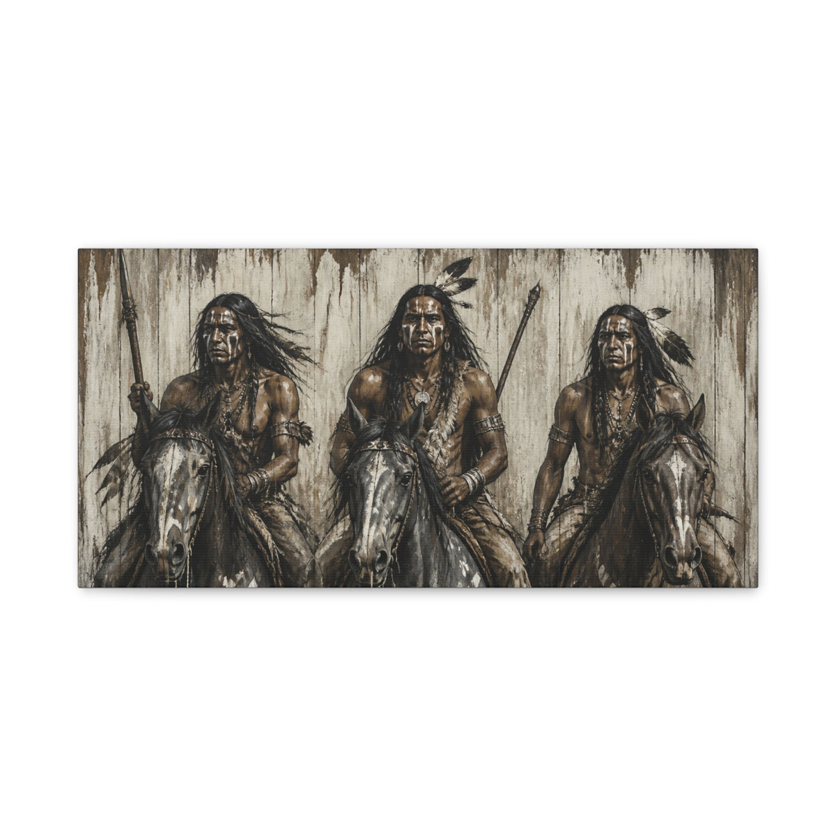 Native American Warriors Canvas Print — Three Horsemen Matte Stretched Wall Art