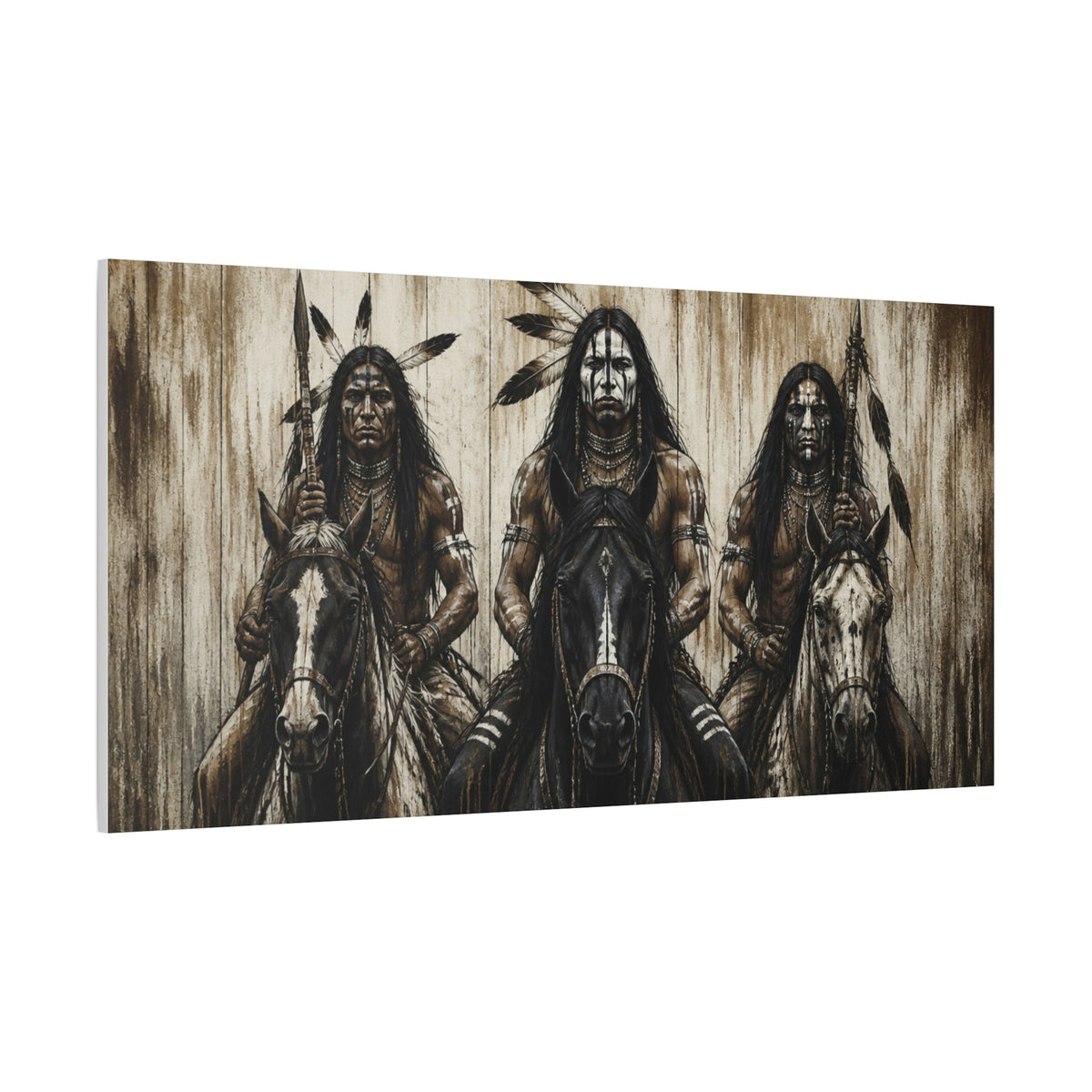 Native American Warriors Canvas Print — Three Horsemen Matte Stretched Wall Art