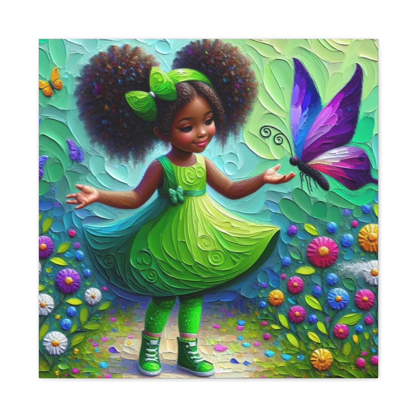 Beautiful Child in Green Black Canvas Art