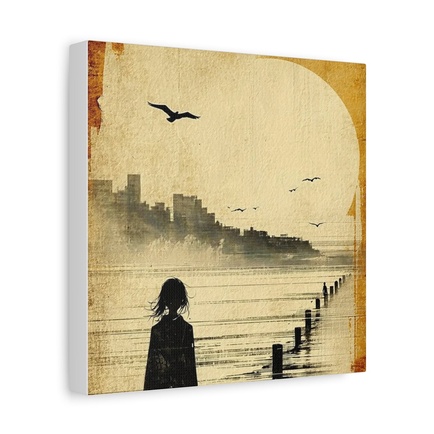 Girl on a Pier Abstract Art