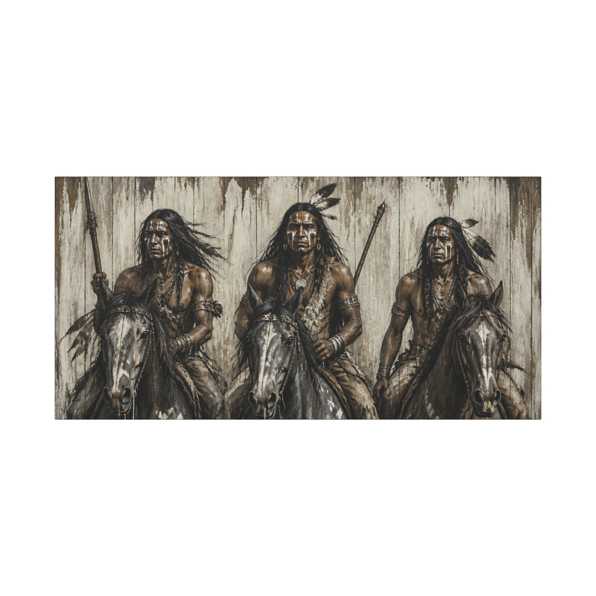 Native American Warriors Canvas Print — Three Horsemen Matte Stretched Wall Art