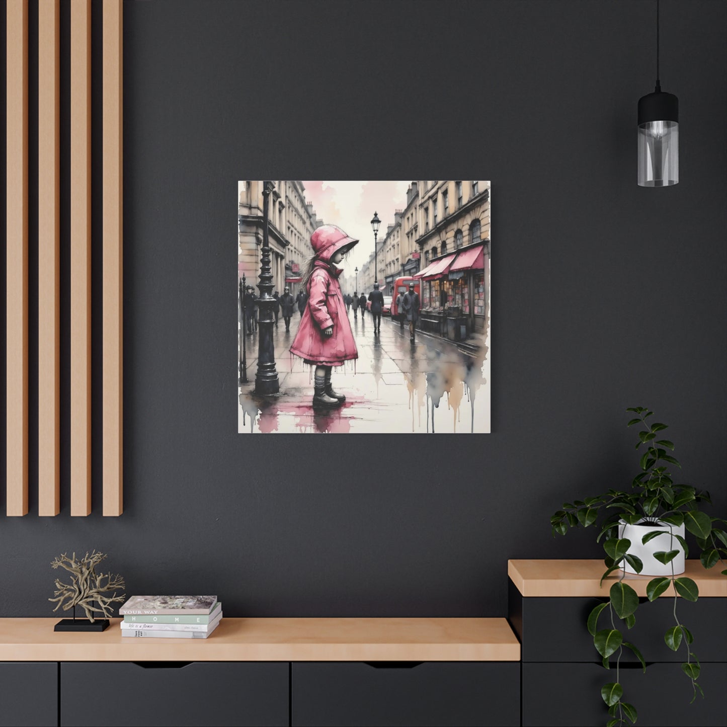 Girl in a Pink Raincoat Abstract Art