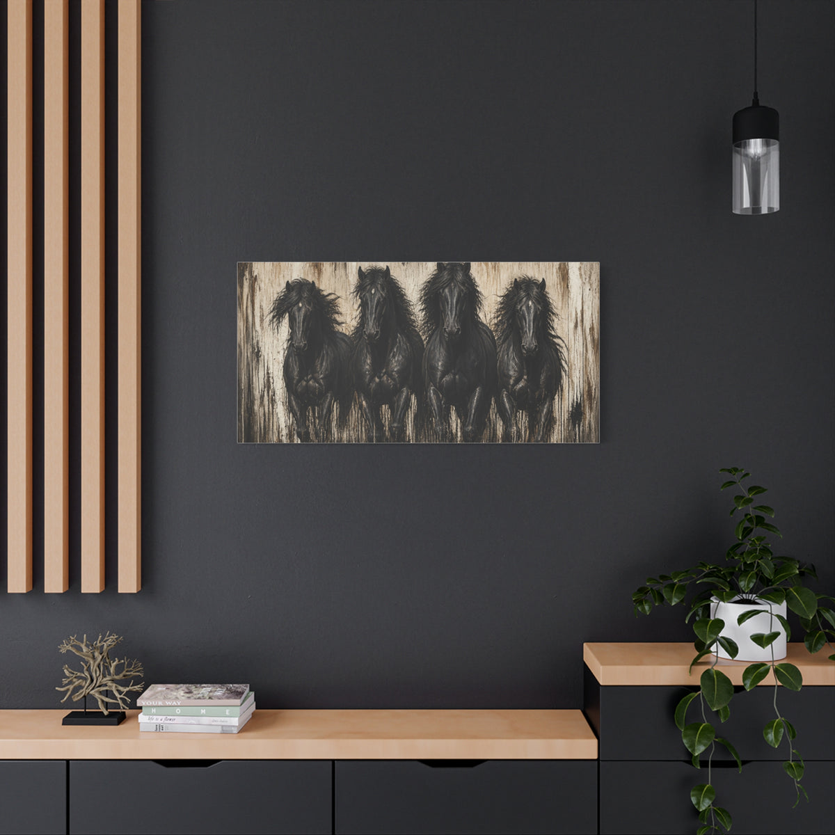 Running Black Horses Matte Canvas Wall Art — Stretched 1.25"