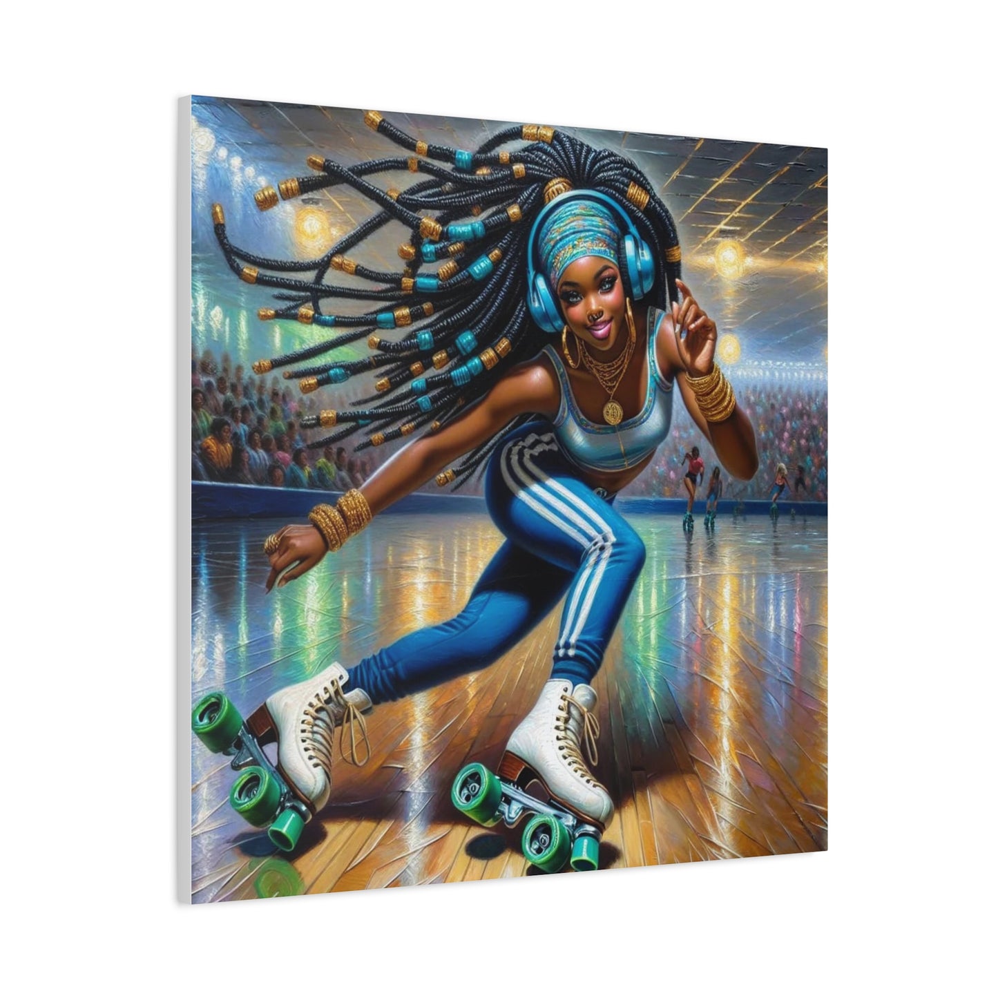 Beautiful Black Woman Roller Skating Canvas Art