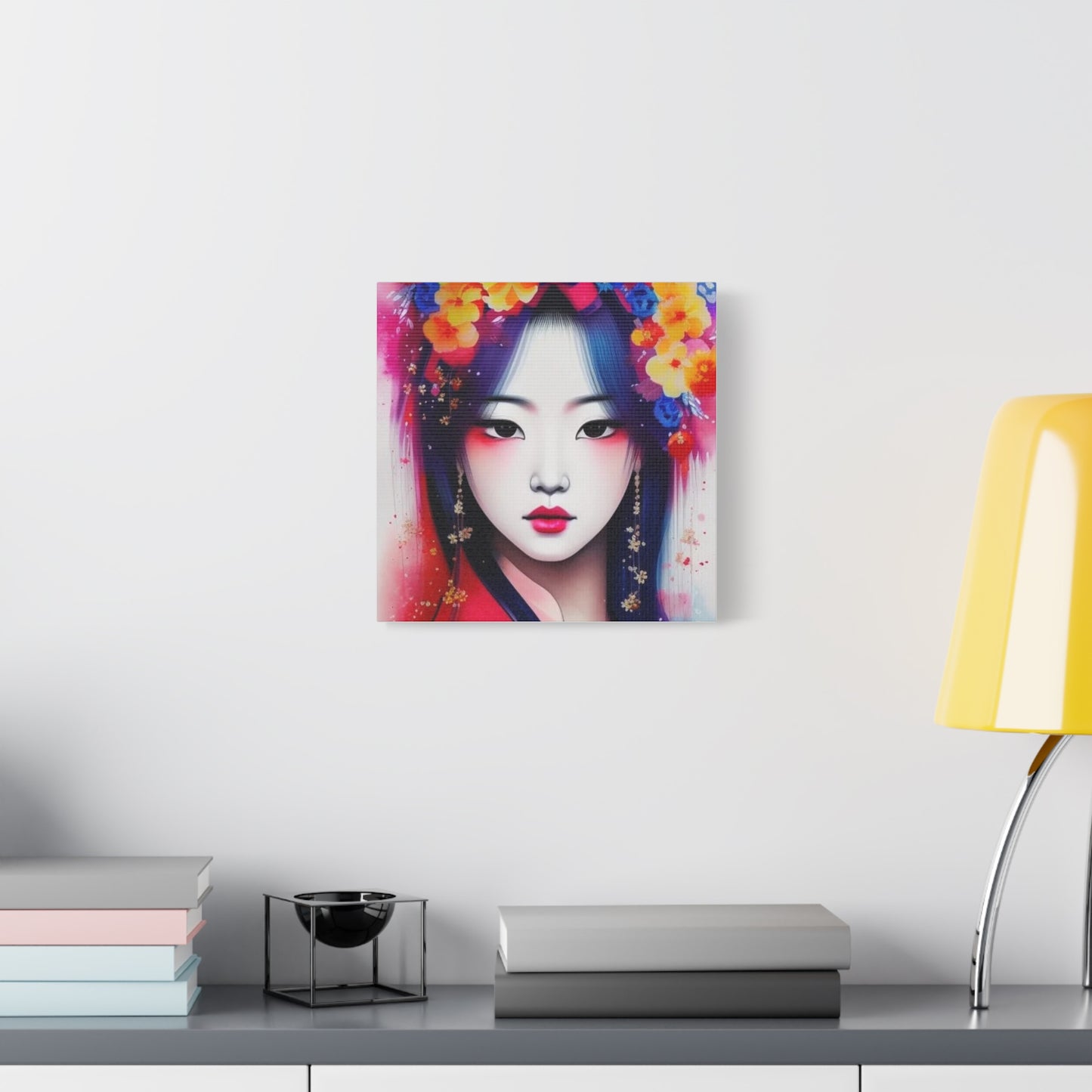 Lady w Flowers in Her Hair Asian Abstract Art