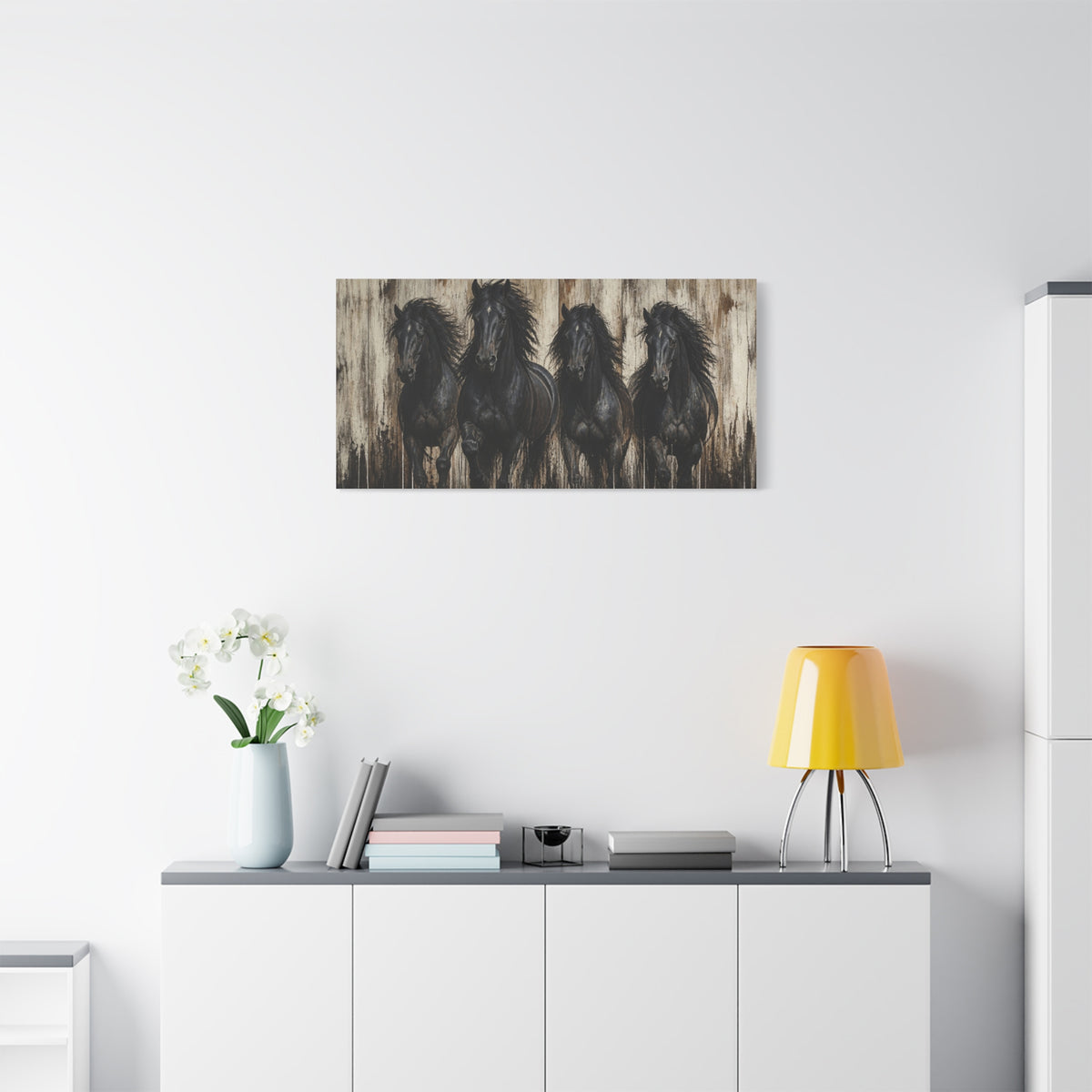 Black Horses Matte Canvas Wall Art — Stretched 1.25"